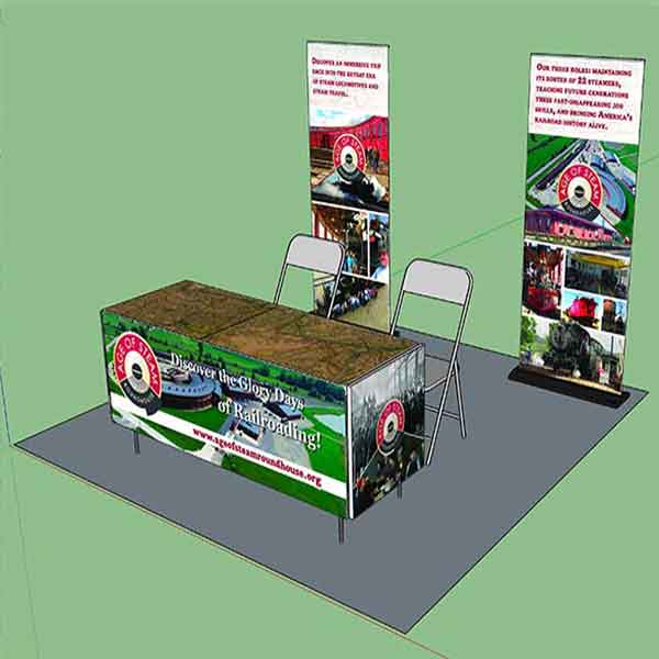 A 3D Computer generated model of an exhibit space 