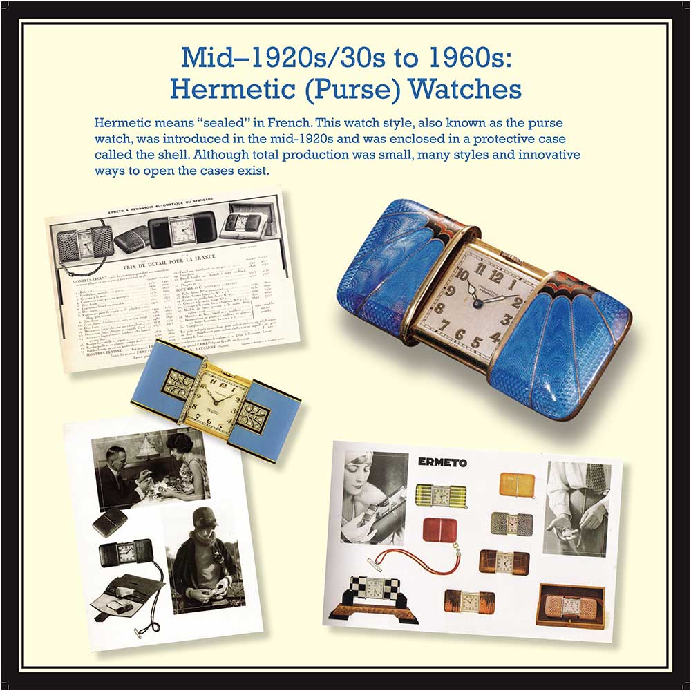 Panel of hermetic watches in the mid 1920s to the 1960s
