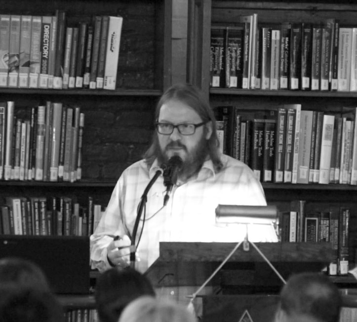 Keith Lehman presenting before a crowd at the Horological Society of New York meeting